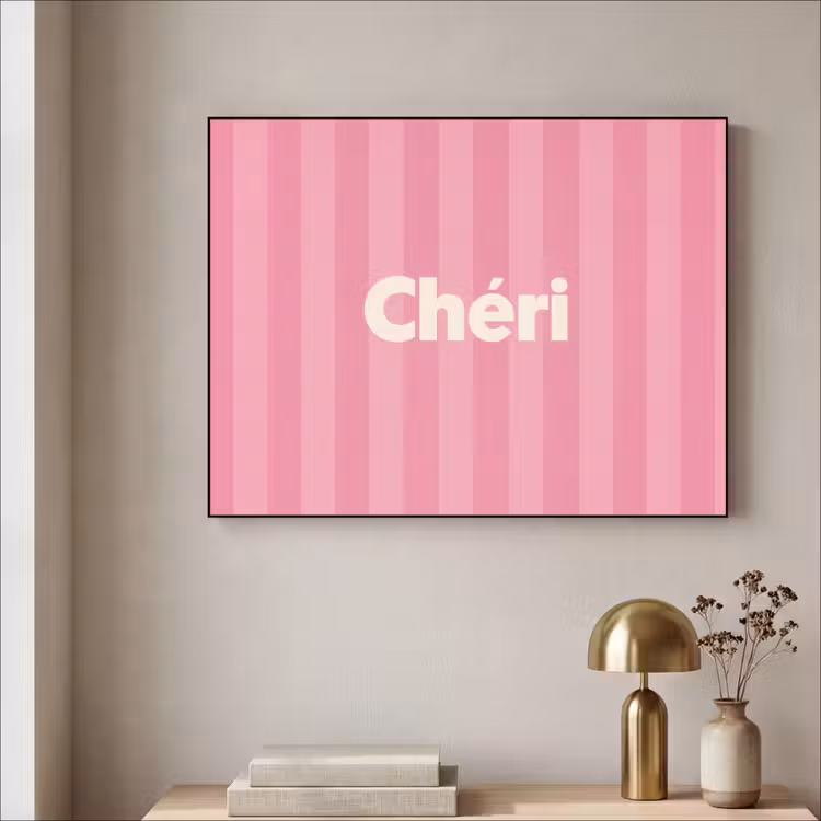 Gestreept - Roze - Chéri Textielframe zwart klein -sfeer2
