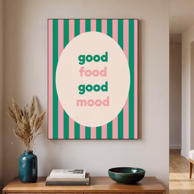 Gestreept - Quote - Ovaal - Roze Textielframe zwart klein -sfeer1