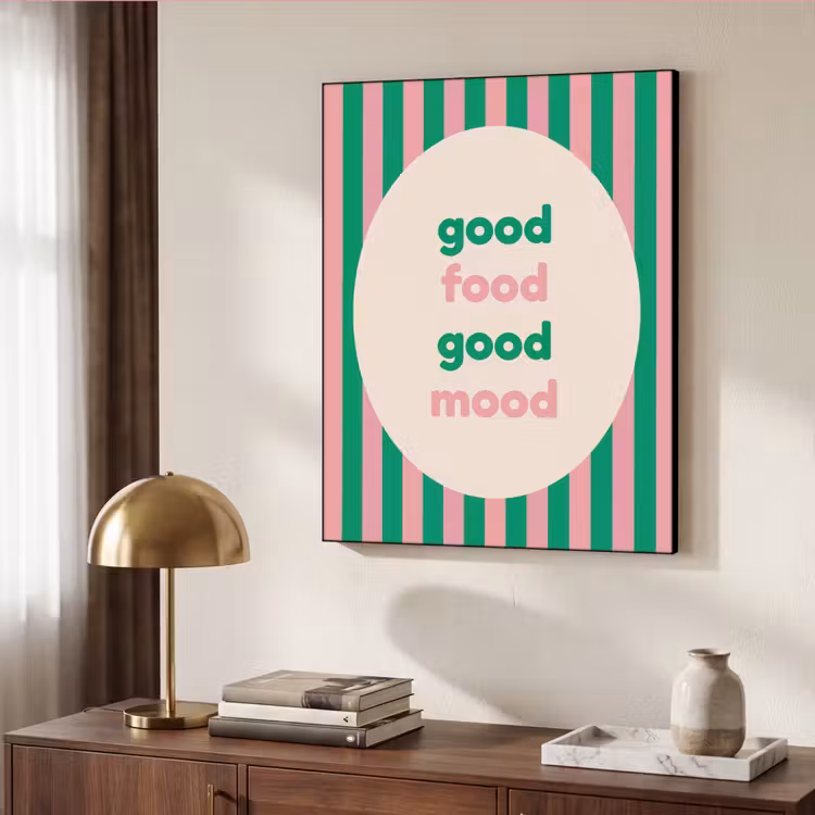 Gestreept - Quote - Ovaal - Roze Textielframe zwart klein -sfeer3