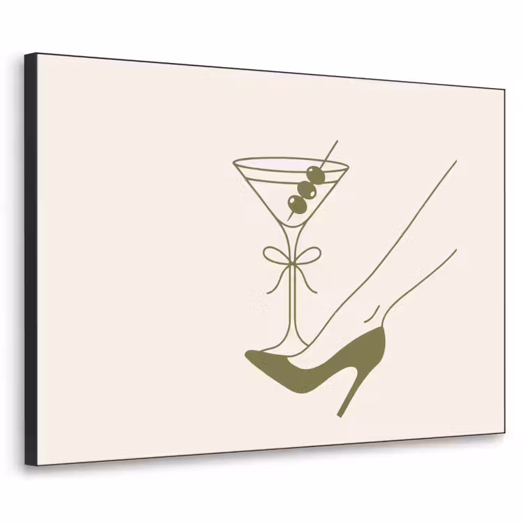 Drank - Martini - Hoge hak - Mode - Groen Textielframe zwart klein -3d