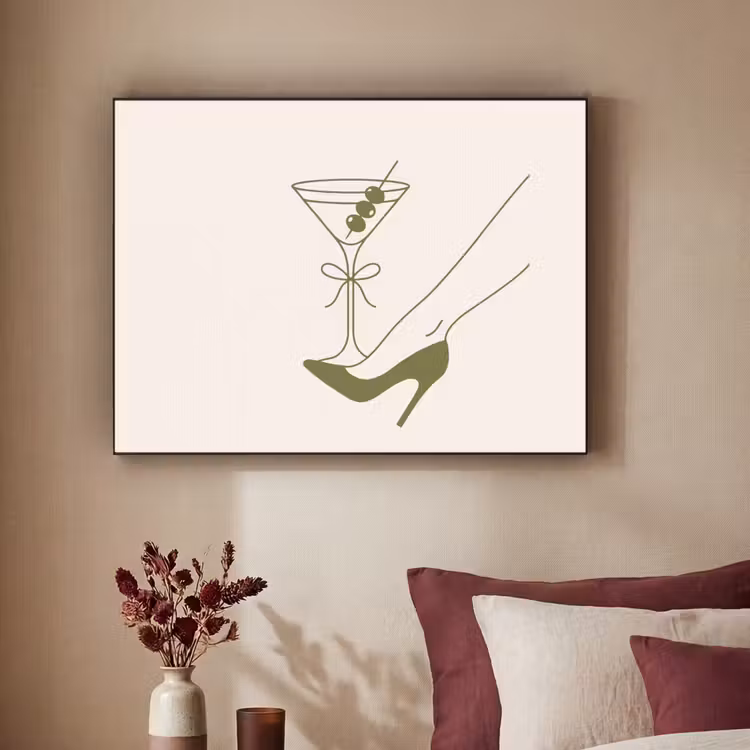 Drank - Martini - Hoge hak - Mode - Groen Textielframe zwart klein -sfeer1