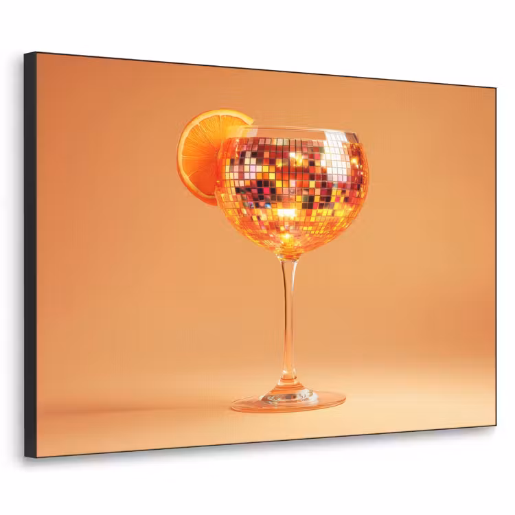 Drank - Oranje - Glitter - Disco Textielframe zwart klein -3d