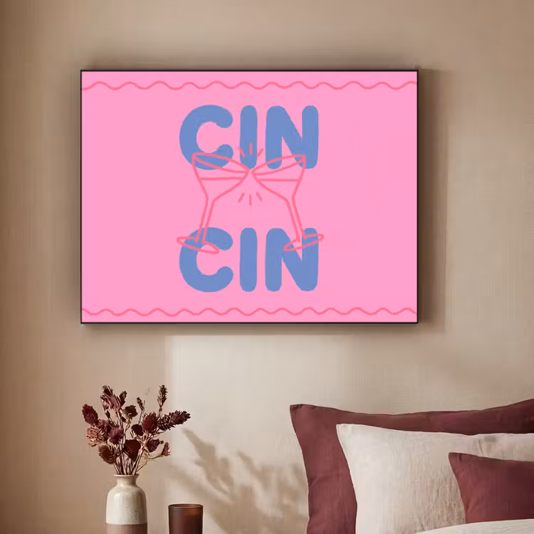 Drank - Glazen - Proost - Modern - Roze Textielframe zwart klein -sfeer1