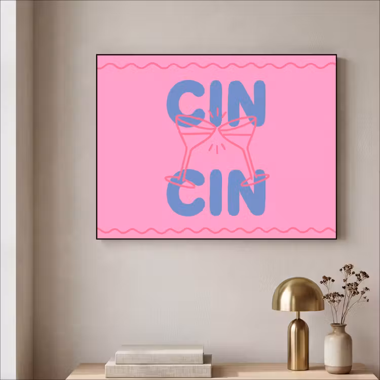 Drank - Glazen - Proost - Modern - Roze Textielframe zwart klein -sfeer2