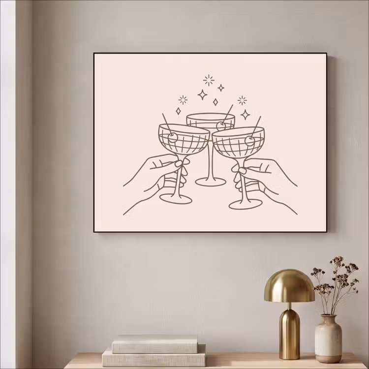 Drankjes - Feest - Proosten - Minimalistisch - Groen Textielframe zwart klein -sfeer2