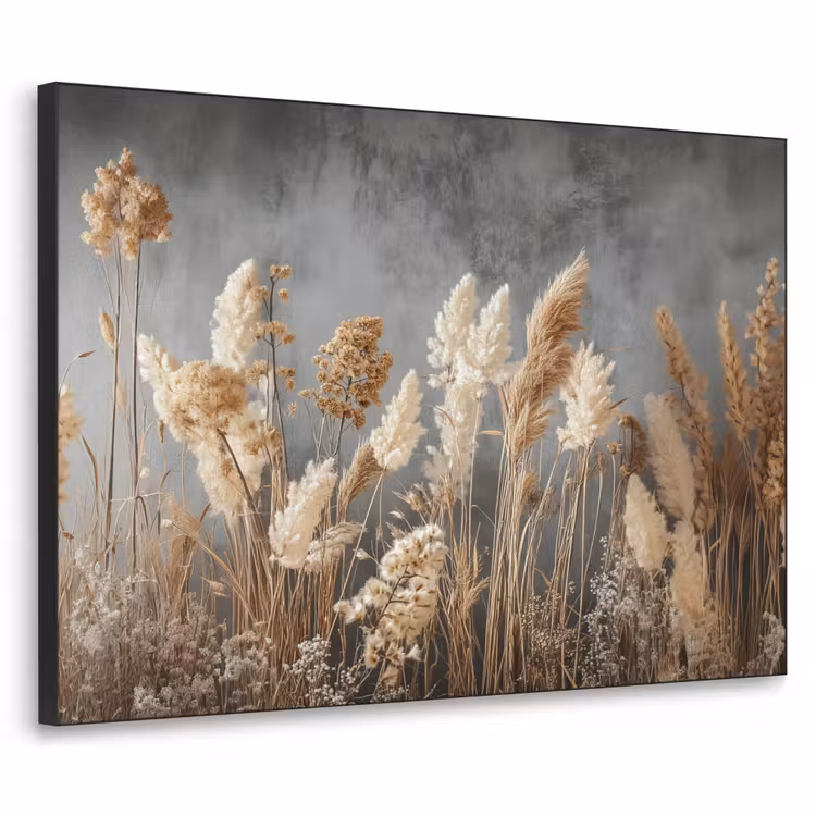 Gedroogde Veldbloemen - Grijs - Beton Textielframe zwart klein -3d