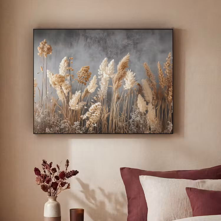 Gedroogde Veldbloemen - Grijs - Beton Textielframe - compleet frame klein -sfeer1