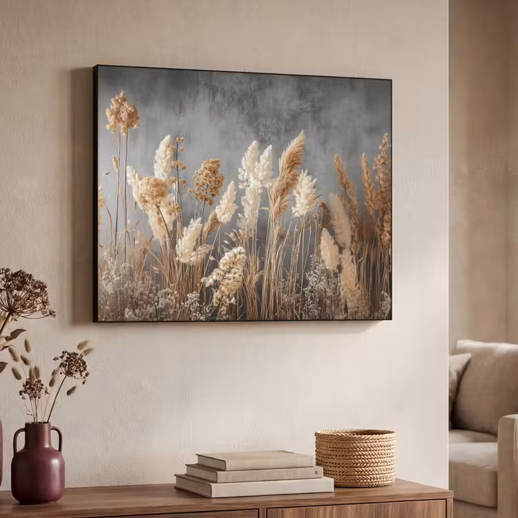 Gedroogde Veldbloemen - Grijs - Beton Textielframe zwart klein -sfeer3