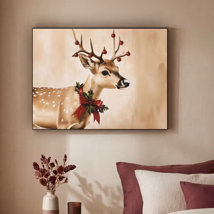 Gewei - Kerst - Rendier - Rood Textielframe zwart klein -sfeer1