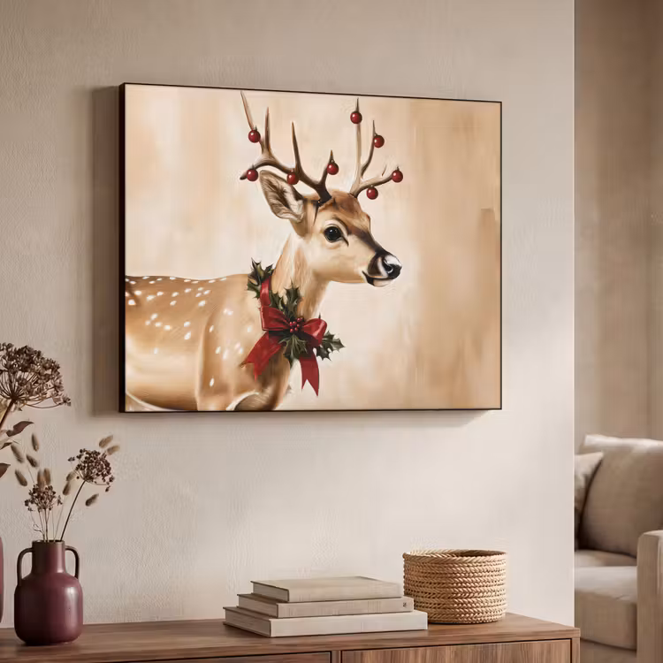 Gewei - Kerst - Rendier - Rood Textielframe - compleet frame klein -sfeer3