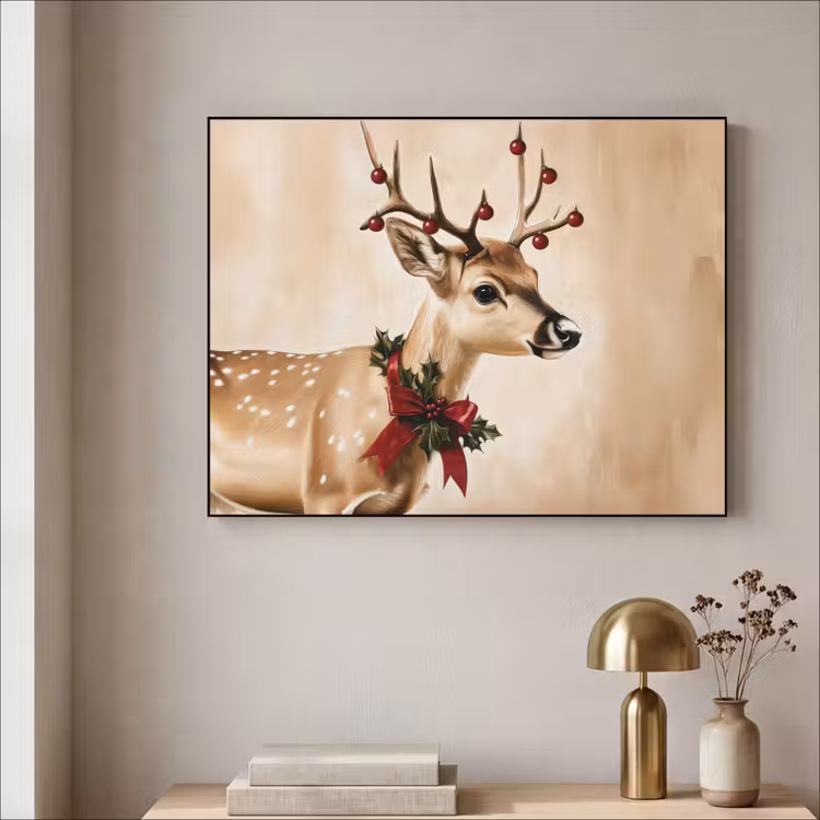 Gewei - Kerst - Rendier - Rood Textielframe - compleet frame klein -sfeer2