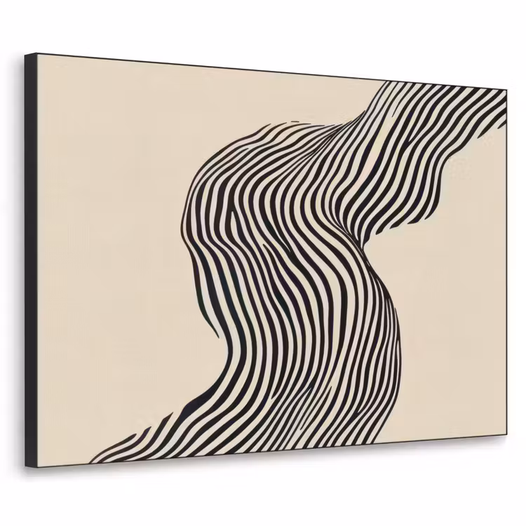 Golvend - Lijnen - Abstract - Silhouet Textielframe zwart klein -3d