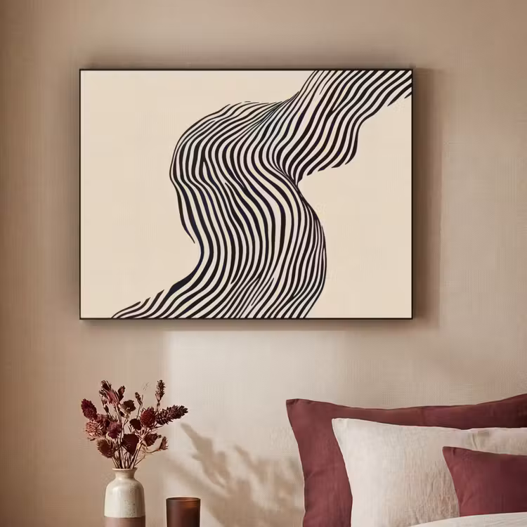 Golvend - Lijnen - Abstract - Silhouet Textielframe - compleet frame klein -sfeer1