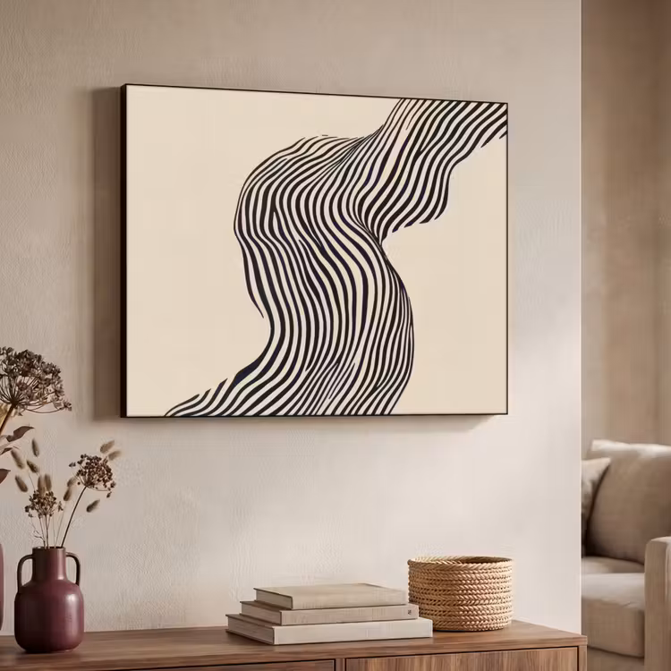 Golvend - Lijnen - Abstract - Silhouet Textielframe - compleet frame klein -sfeer3