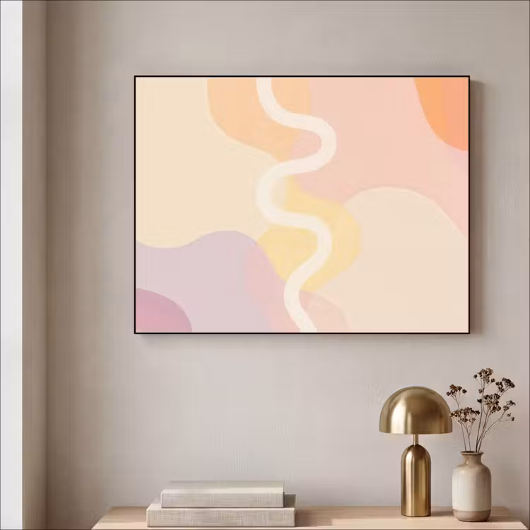 Golvende vormen - Abstract - pastel Textielframe - compleet frame klein -sfeer2