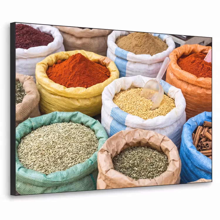 Art Frame - Gewürze – Beutel – Markt - Kruiden - Zakken - Markt Textielframe zwart klein