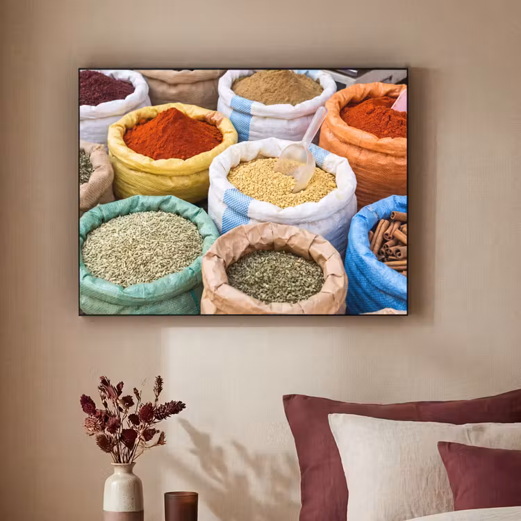 Art Frame - Gewürze – Beutel – Markt - Kruiden - Zakken - Markt Textielframe zwart klein