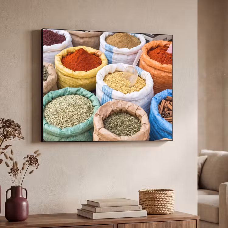 Art Frame - Gewürze – Beutel – Markt - Kruiden - Zakken - Markt Textielframe zwart klein
