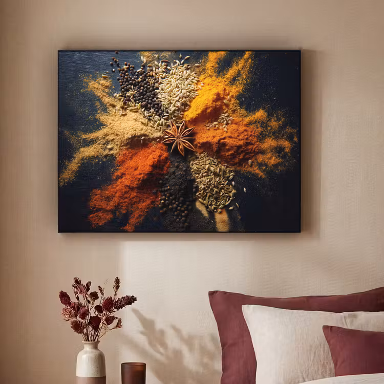 Specerijen - Explosie - Oranje Textielframe zwart klein -sfeer1