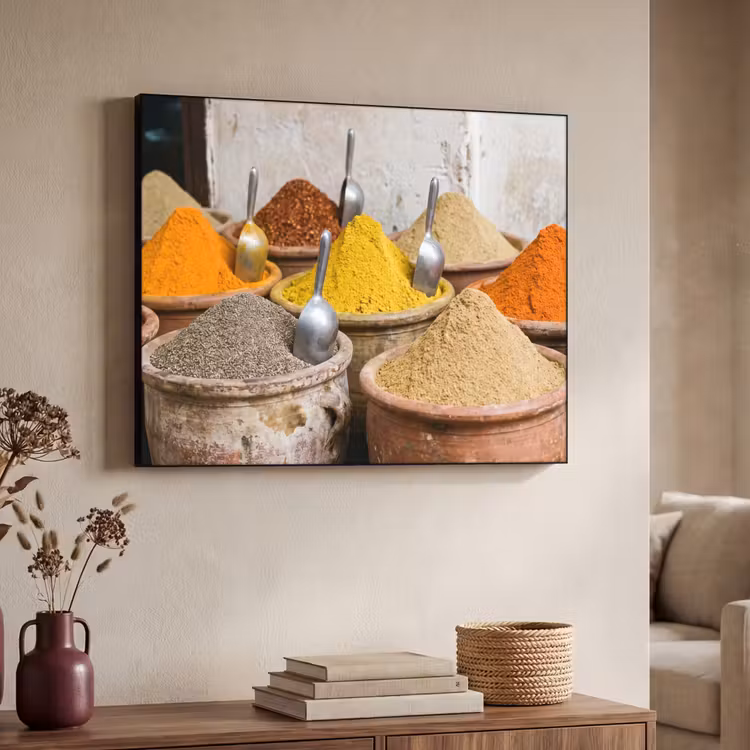 Art Frame - Gewürze – Gläser – Orientalisch - Kruiden - Potten - Oosters Textielframe zwart klein
