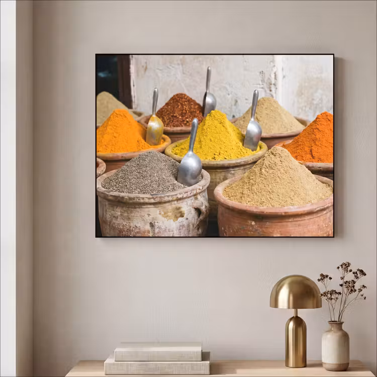 Art Frame - Gewürze – Gläser – Orientalisch - Kruiden - Potten - Oosters Textielframe zwart klein