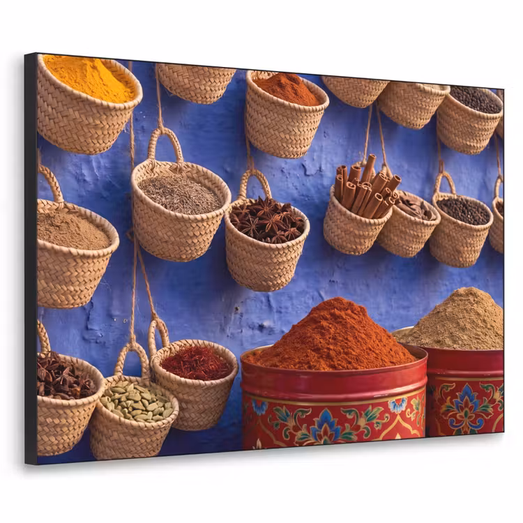 Art Frame - Gewürze – Körbe – Markt - Kruiden - Manden - Markt Textielframe zwart klein