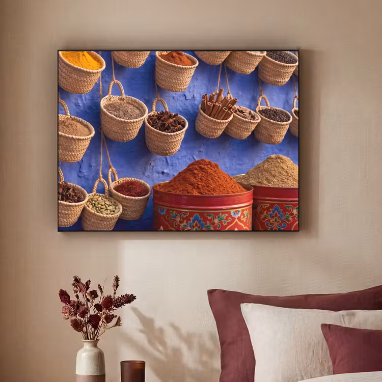 Art Frame - Gewürze – Körbe – Markt - Kruiden - Manden - Markt Textielframe zwart klein