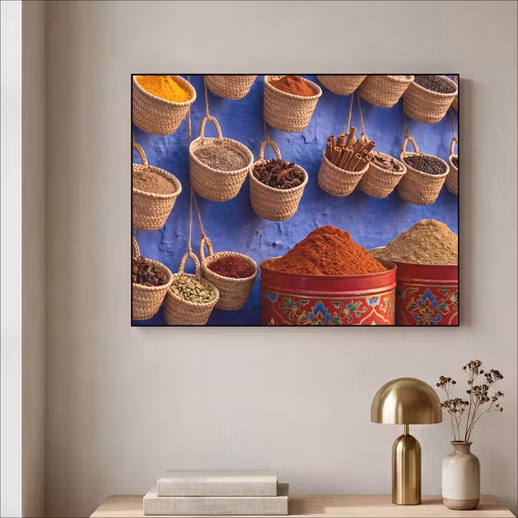Art Frame - Gewürze – Körbe – Markt - Kruiden - Manden - Markt Textielframe zwart klein