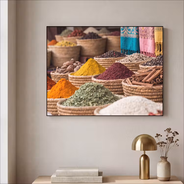 Art Frame - Gewürze – Körbe – Orientalisch - Kruiden - Manden - Oosters Textielframe zwart klein