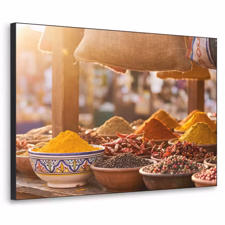Art Frame - Gewürze – Markt – Bunt - Specerijen - Markt - Kleurrijk Textielframe zwart klein