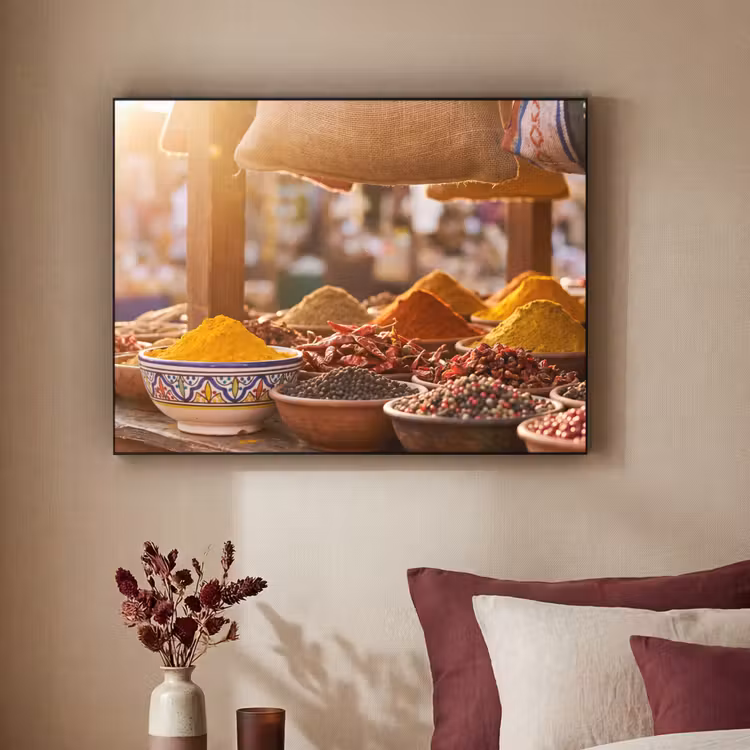 Art Frame - Gewürze – Markt – Bunt - Specerijen - Markt - Kleurrijk Textielframe zwart klein