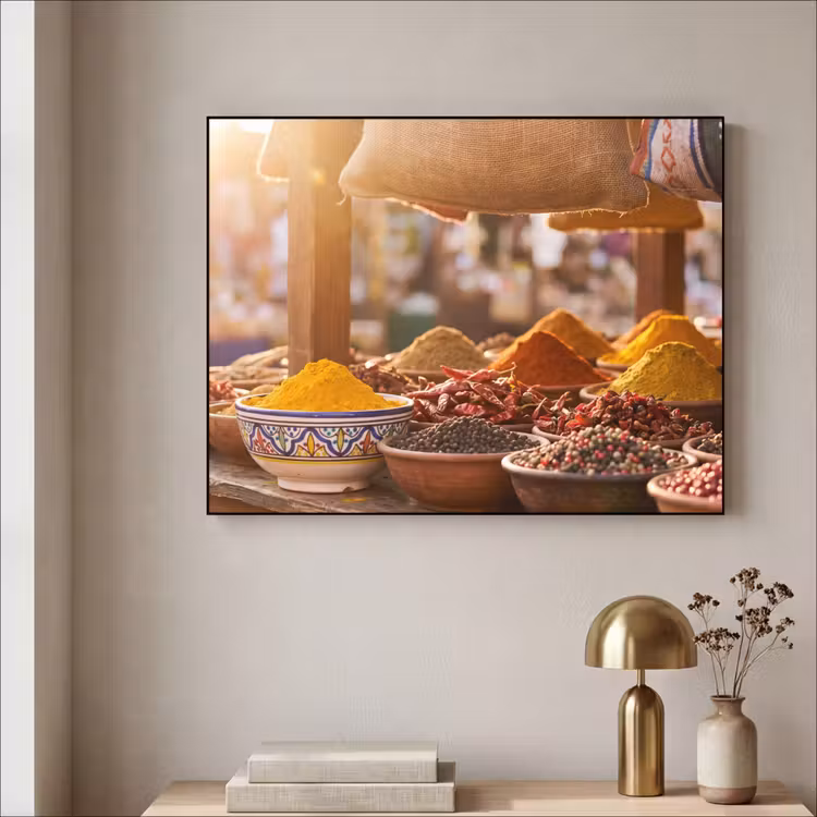 Art Frame - Gewürze – Markt – Bunt - Specerijen - Markt - Kleurrijk Textielframe zwart klein