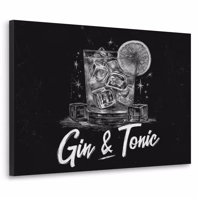 Gin en tonic - Glas - Limoen - Ijsblokjes Textielframe - compleet frame klein -3d