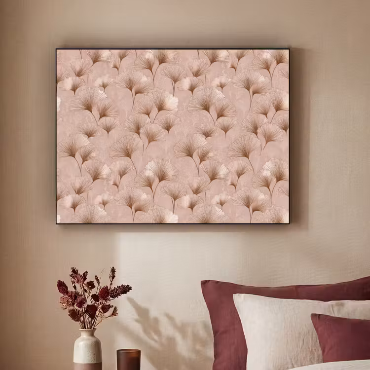Ginkgo - Patroon - Roze Textielframe zwart klein 947 -sfeer1