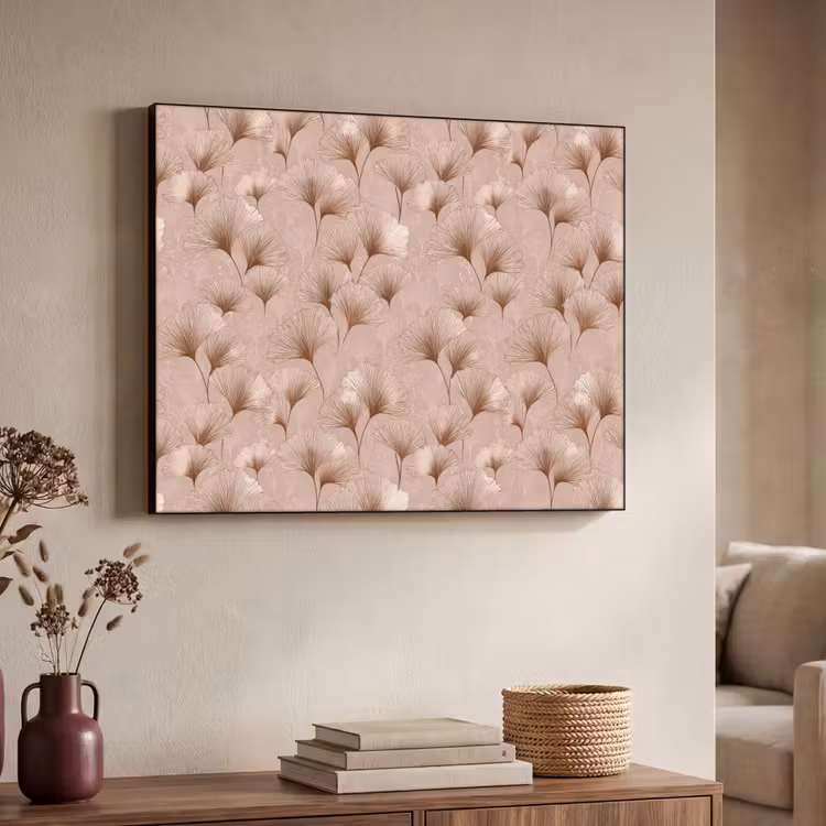 Ginkgo - Patroon - Roze Textielframe zwart klein 947 -sfeer3