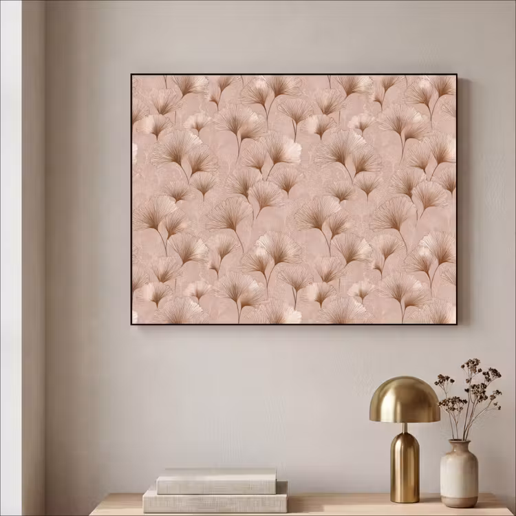 Ginkgo - Patroon - Roze Textielframe zwart klein 947 -sfeer2