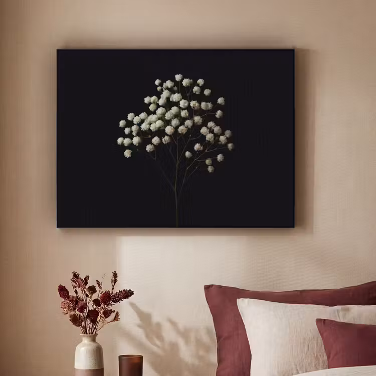 Gipskruid - Bloemetjes - Wit - Minimalistisch Textielframe - compleet frame klein -sfeer1
