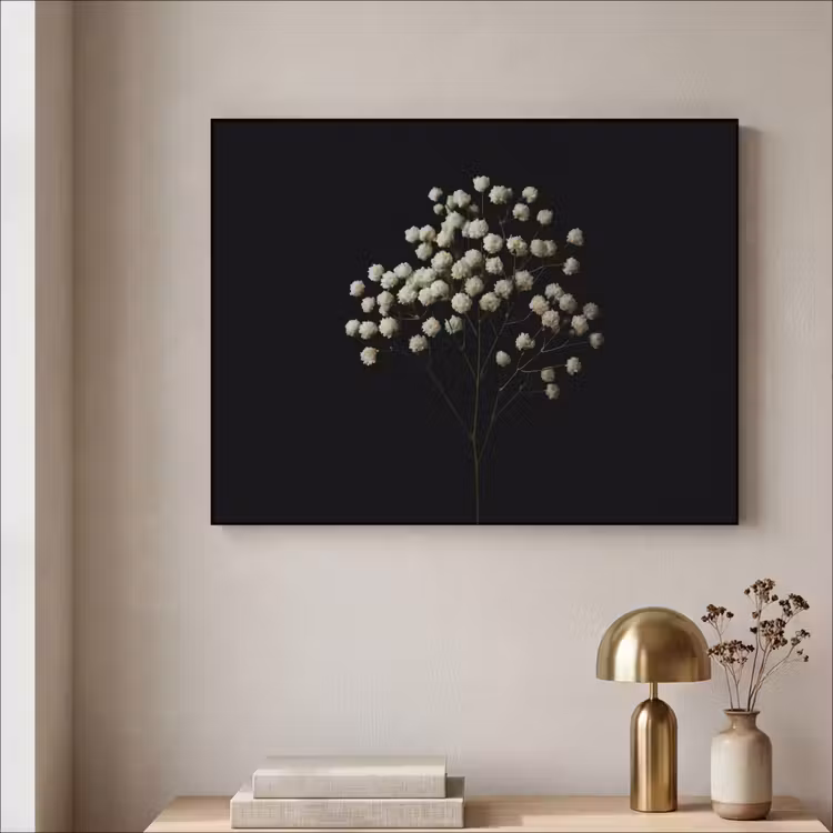 Gipskruid - Bloemetjes - Wit - Minimalistisch Textielframe - compleet frame klein -sfeer2