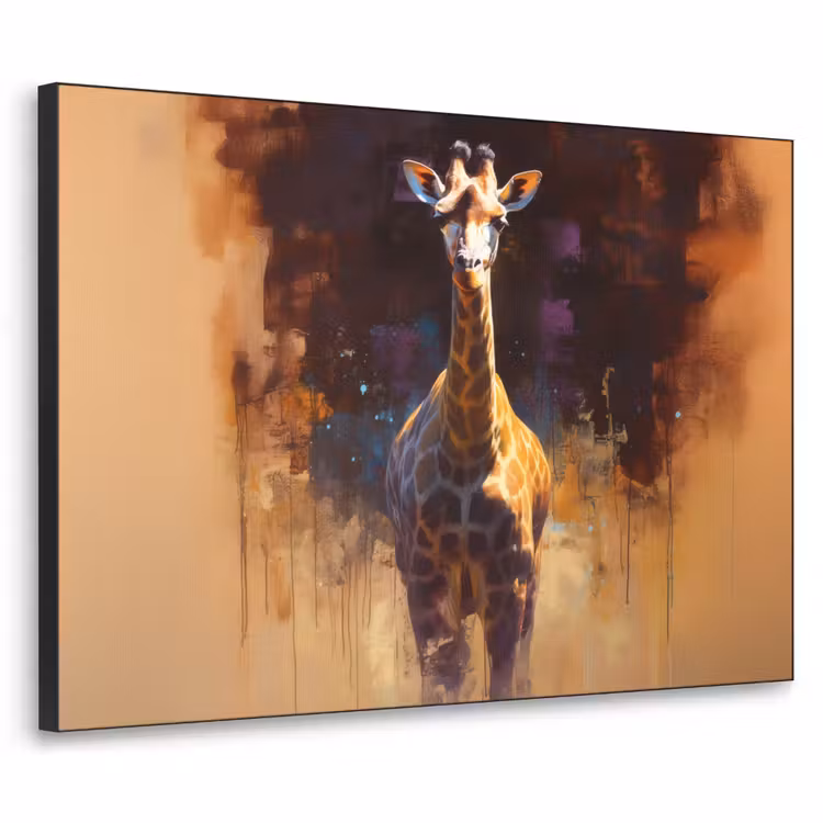 Giraf - Bruin - Abstract - Geschilderd Textielframe zwart klein -3d