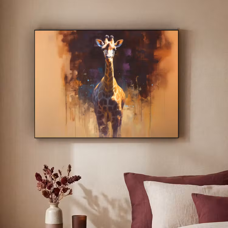 Giraf - Bruin - Abstract - Geschilderd Textielframe - compleet frame klein -sfeer1