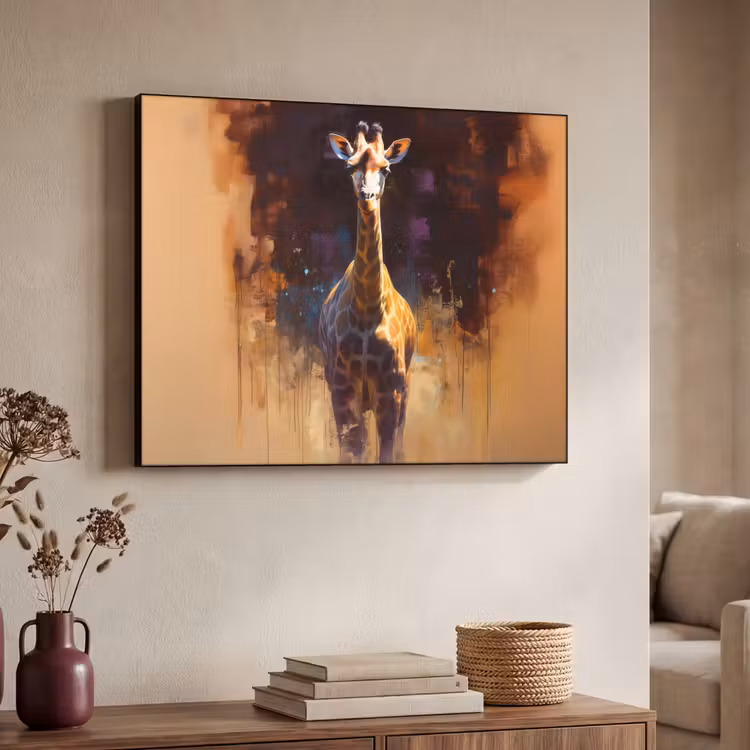 Giraf - Bruin - Abstract - Geschilderd Textielframe - compleet frame klein -sfeer3