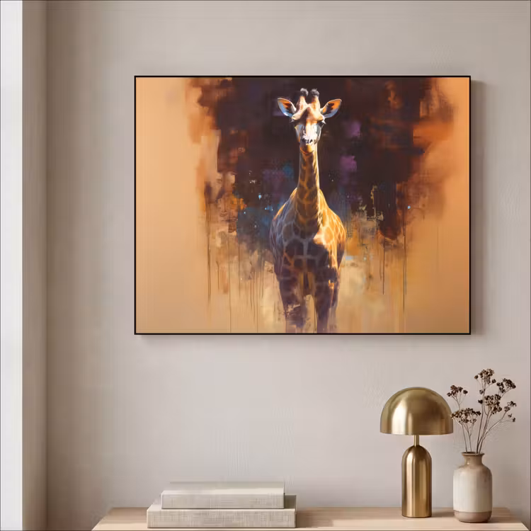 Giraf - Bruin - Abstract - Geschilderd Textielframe - compleet frame klein -sfeer2