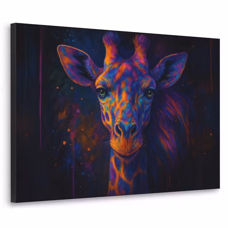 Giraffe - Gekleurd - Verfspatten Textielframe zwart klein -3d