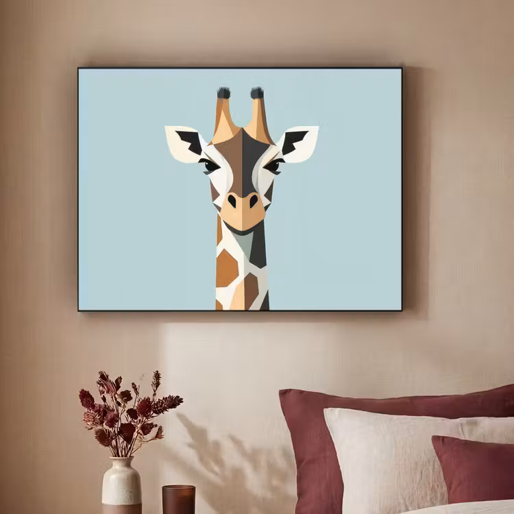 Giraffe - Illustratie - Bruin - Minimalistisch Textielframe zwart klein -sfeer1