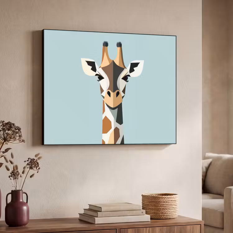 Giraffe - Illustratie - Bruin - Minimalistisch Textielframe - compleet frame klein -sfeer3