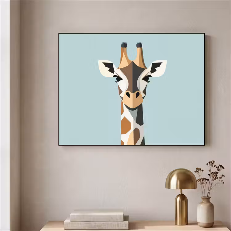 Giraffe - Illustratie - Bruin - Minimalistisch Textielframe - compleet frame klein -sfeer2