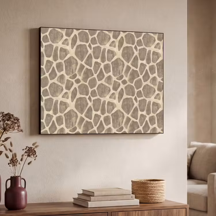 Giraf - Patroon - Beige - Bruin Textielframe zwart klein 947 -sfeer3