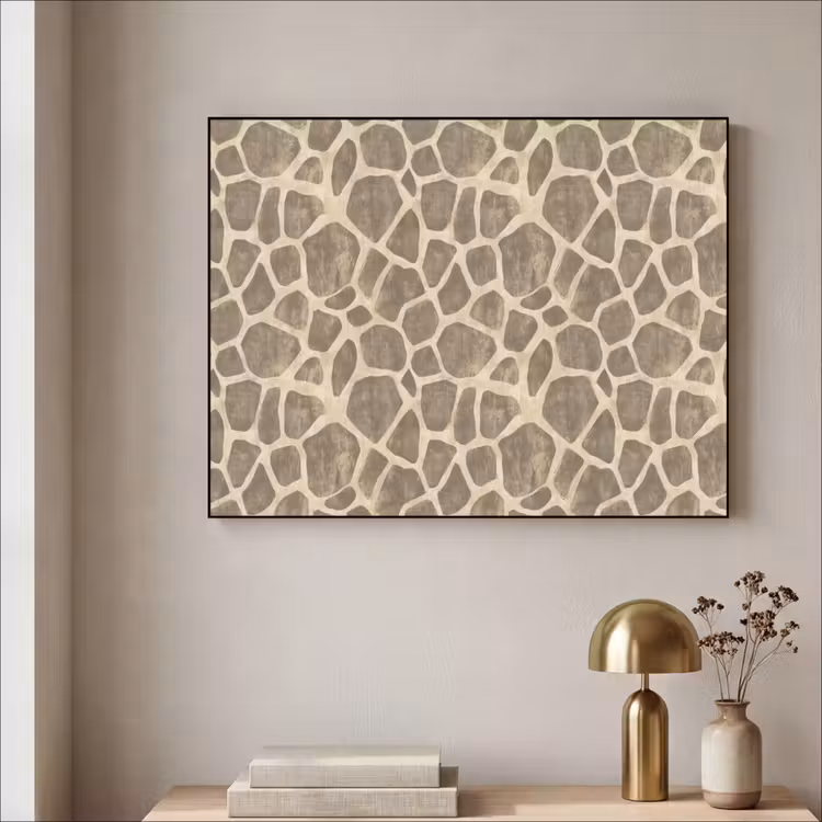 Giraf - Patroon - Beige - Bruin Textielframe zwart klein 947 -sfeer2
