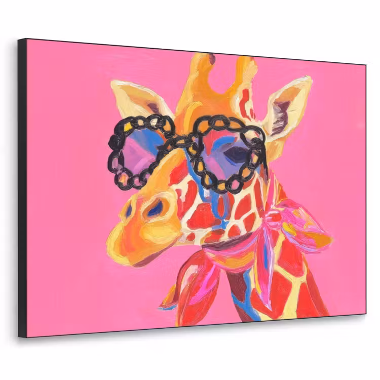 Giraf - Roze - Bril - Sjaal Textielframe zwart klein -3d