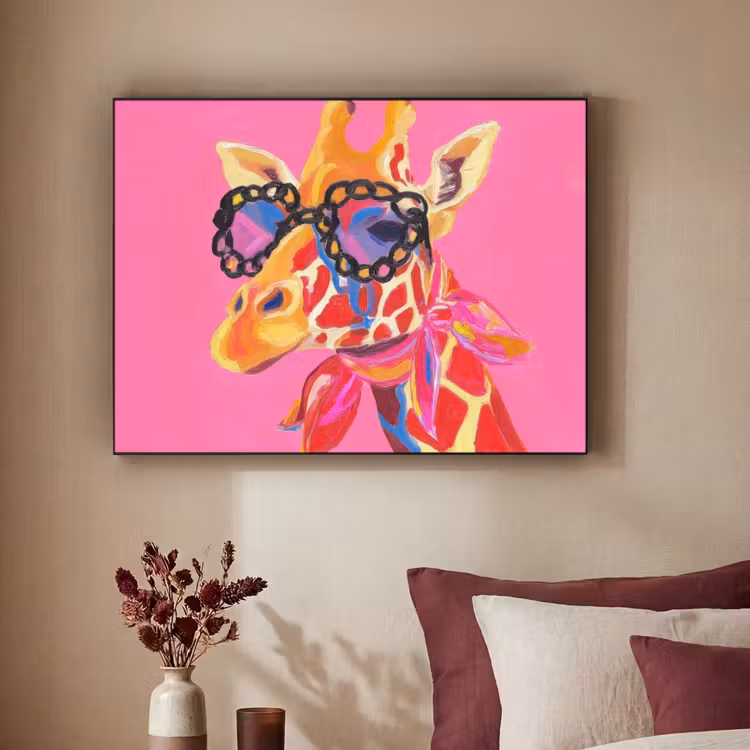 Giraf - Roze - Bril - Sjaal Textielframe - compleet frame klein -sfeer1